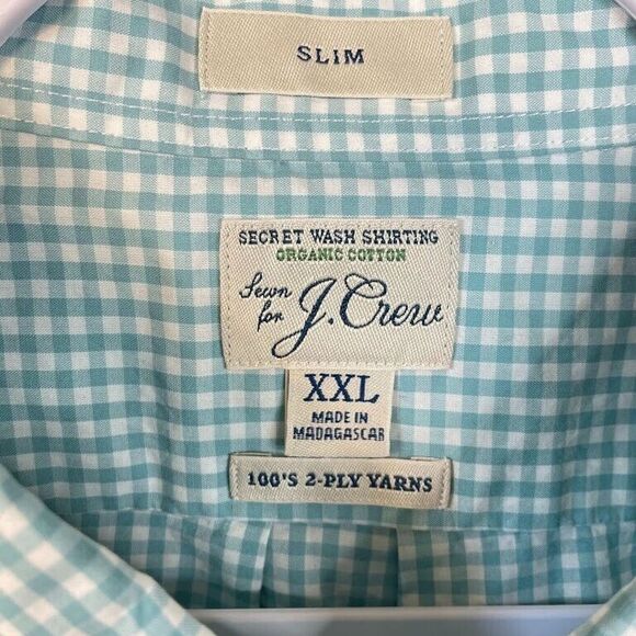 J.Crew Mens Button Up Shirt Size 2XL Green Check Long Sleeve Slim Fit Organic - Picture 10 of 14